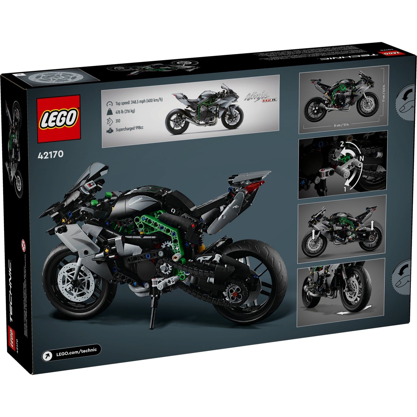 LEGO Technic 42170 - Motocicleta Kawasaki Ninja H2R - cutie spate