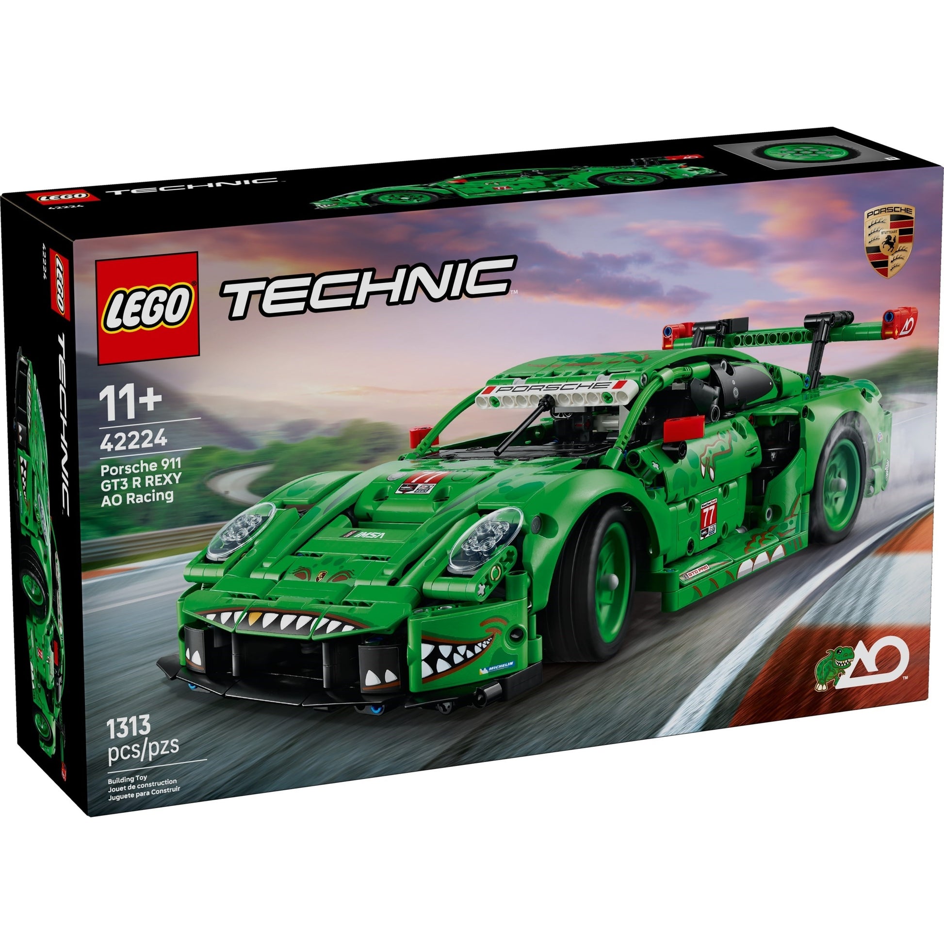 LEGO Technic 42224 - Mașina Porsche 911 GT3 R REXY AO Racing - cutie fata