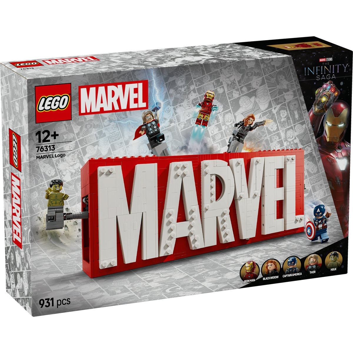 LEGO Marvel 76313 - Siglă și minifigurine MARVEL - cutie fata