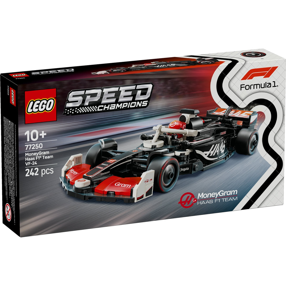 LEGO Speed Champions 77250 - Mașina de curse MoneyGram Haas F1® Team VF-24 - cutie fata