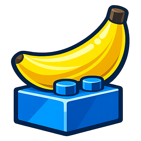 Banana Bricks Logo - banana on a blue lego brick